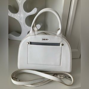 DKNY Classic White Leather Small Dome Top Handle Crossbody Purse Bag Women’s